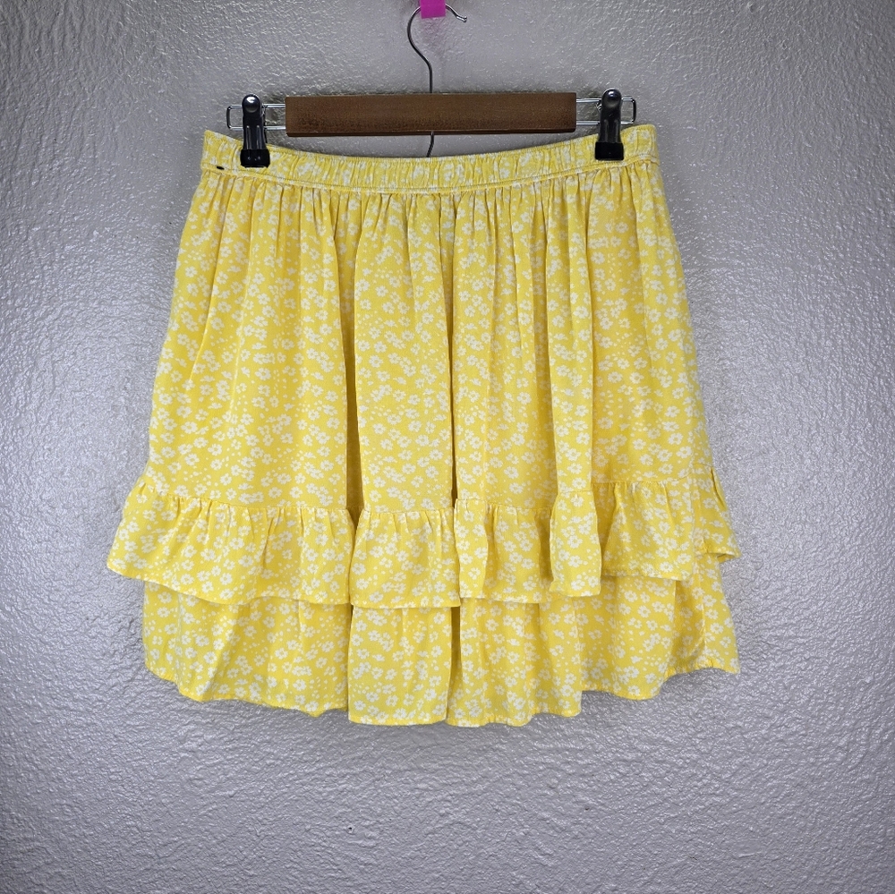 Ambercrombie & Fitch Yellow White Floral Ruffle Mini Skirt Size M - Picture 7 of 13